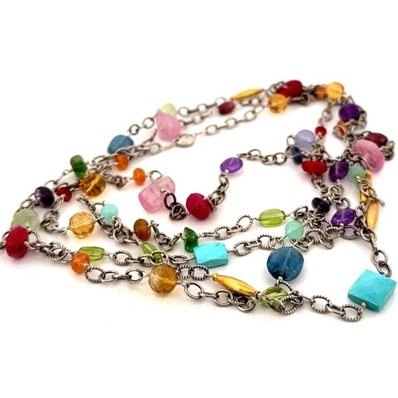 Laura Gibson 22K gold 925 Sterling precious and semi-precious gemstones necklace - Picture 1 of 16